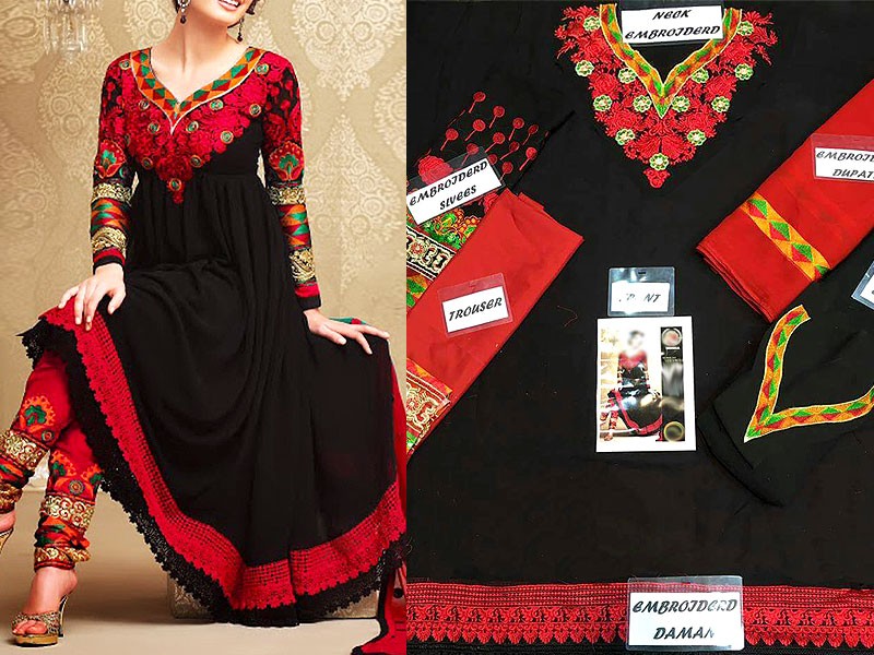 Embroidered Black Chiffon Frock