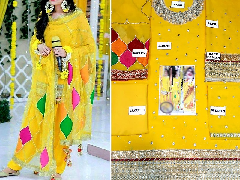 Embroidered Yellow Chiffon Mehndi Dress